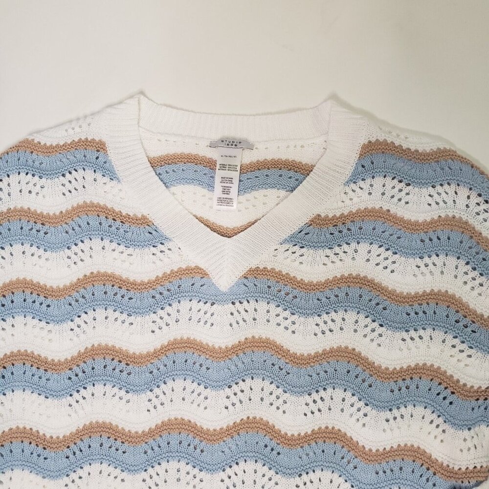 Studio 1886 Sweater Women's Size XL Blue Beige Ivory Cottagecore Light Academia - Picture 11 of 16
